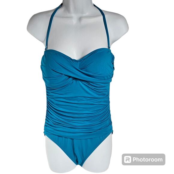 La Blanca Island Goddess Bandeau One-Piece Turquoise Swimsuit Size 8 - Picture 2 of 7